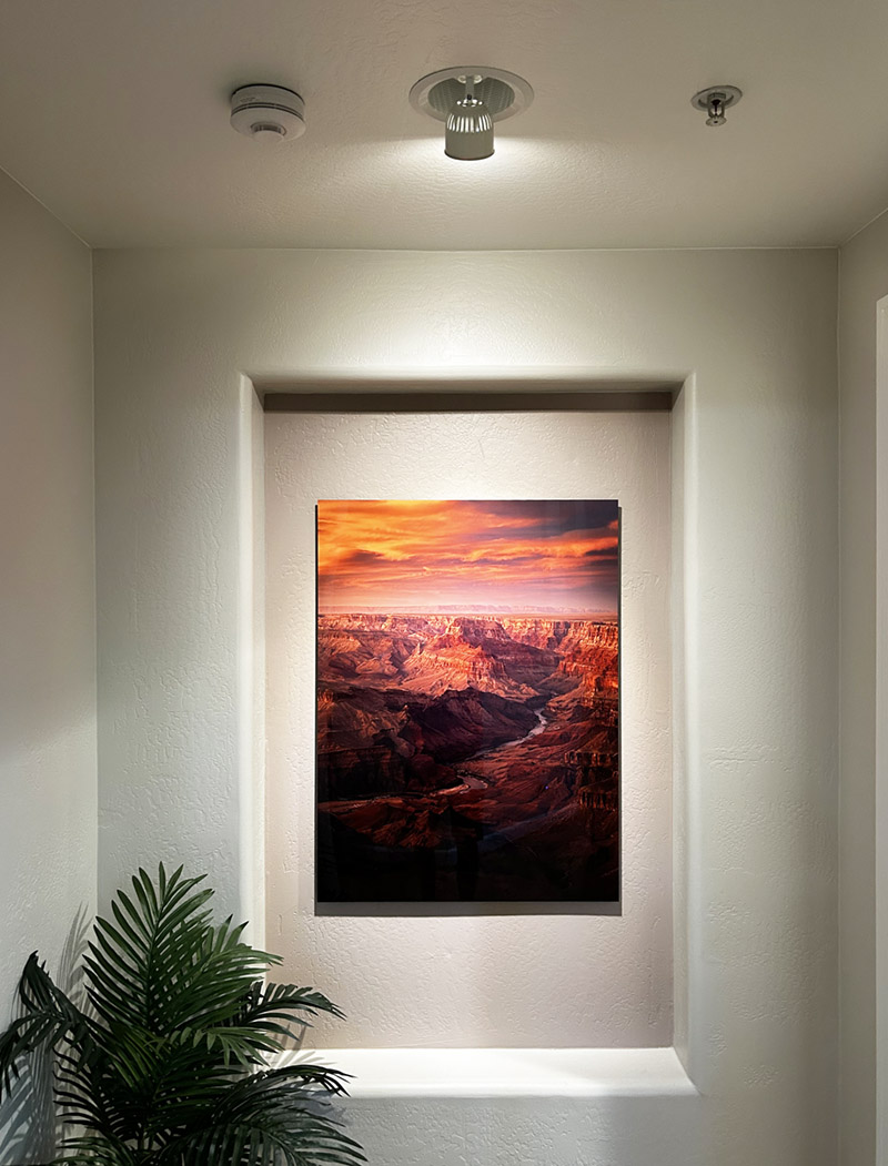 Artwork Lighting Custom installed directional ceiling lighting to illuminate a piece of artwork
